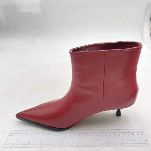 miss left Womens Basic Kitten Heeled Ankle Boot Closed Pointed Toe Low Heel Red - Picture 2 of 8
